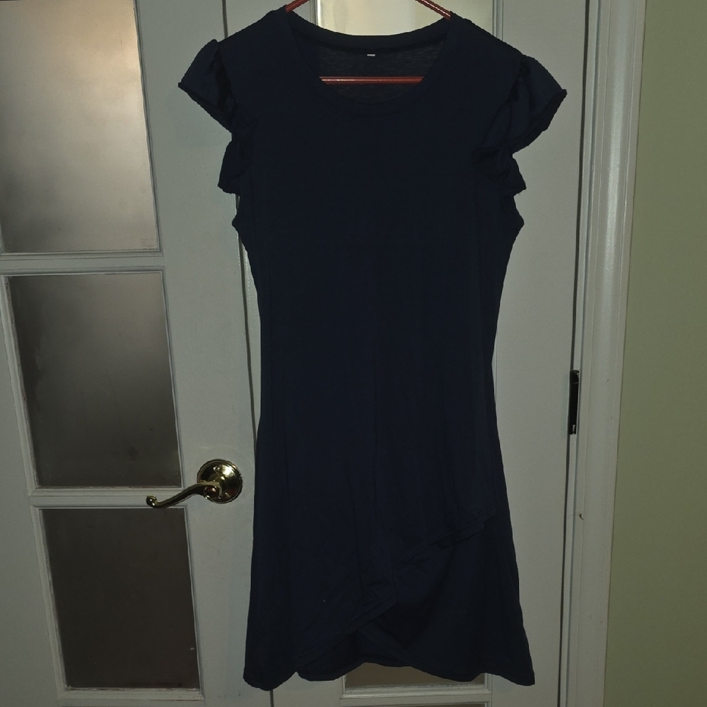 Chic Navy Blue Ruffle Sleeve Dress
